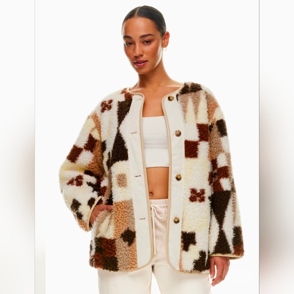 Wilfred Multicolor Sherpa Patchwork Jacket - Cream, Brown, Tan
